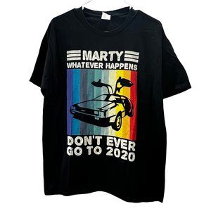 Back to the Future Marty McFly Delorean 2020 T Shirt Black Rainbow size L